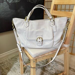 Coach Campbell Leather Izzy Fashion Satchel in Ivory/Brass